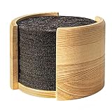 Filz Untersetzer Set (12 Stück) inkl. praktischem Halter aus edlem Bambus - Dekorative Glasuntersetzer - Tolle Geschenkidee (Hellbraun| rund | Ø 10 cm)