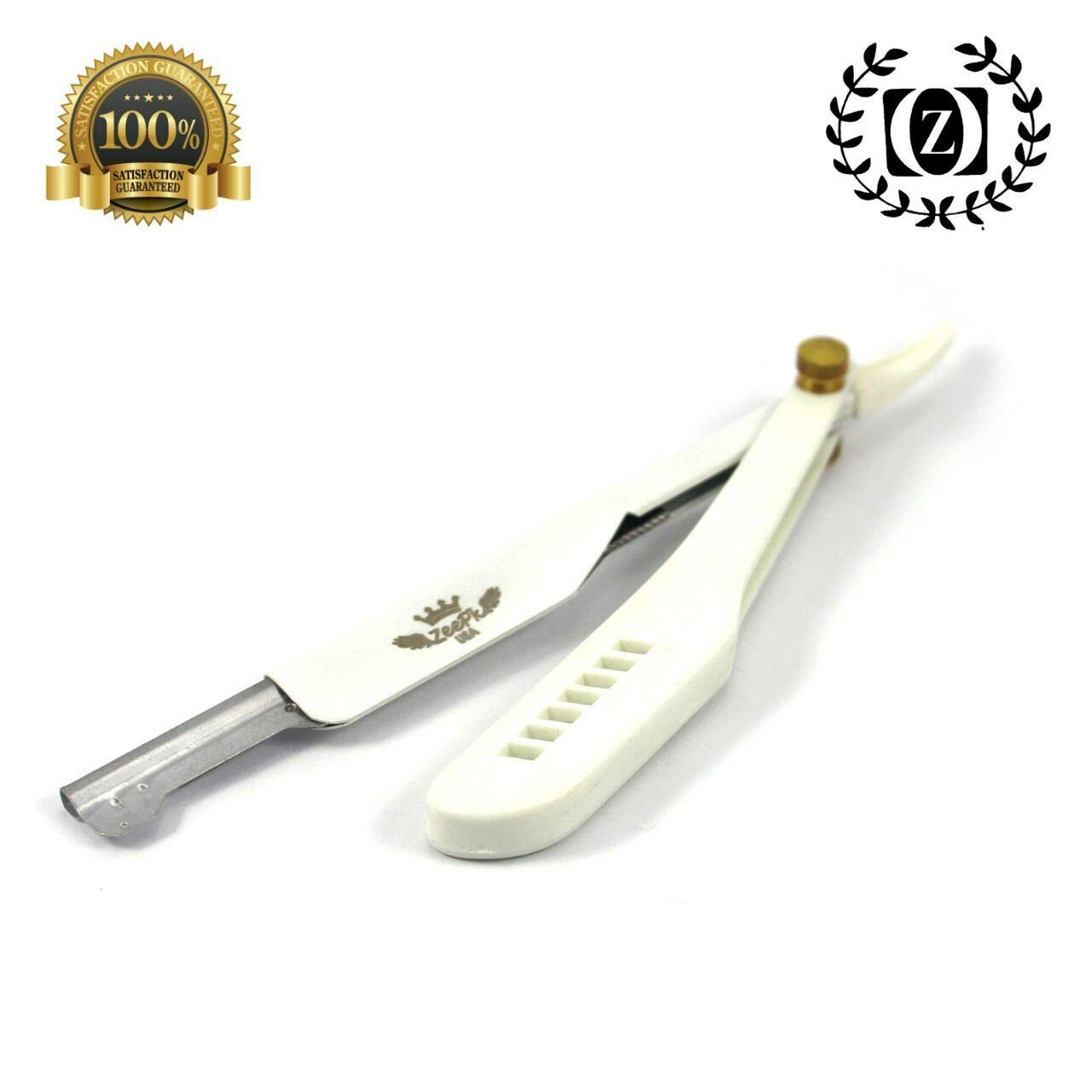 Beard Cut Throat Straight Barber Shaving Razor Rasoir + 100 Blades White