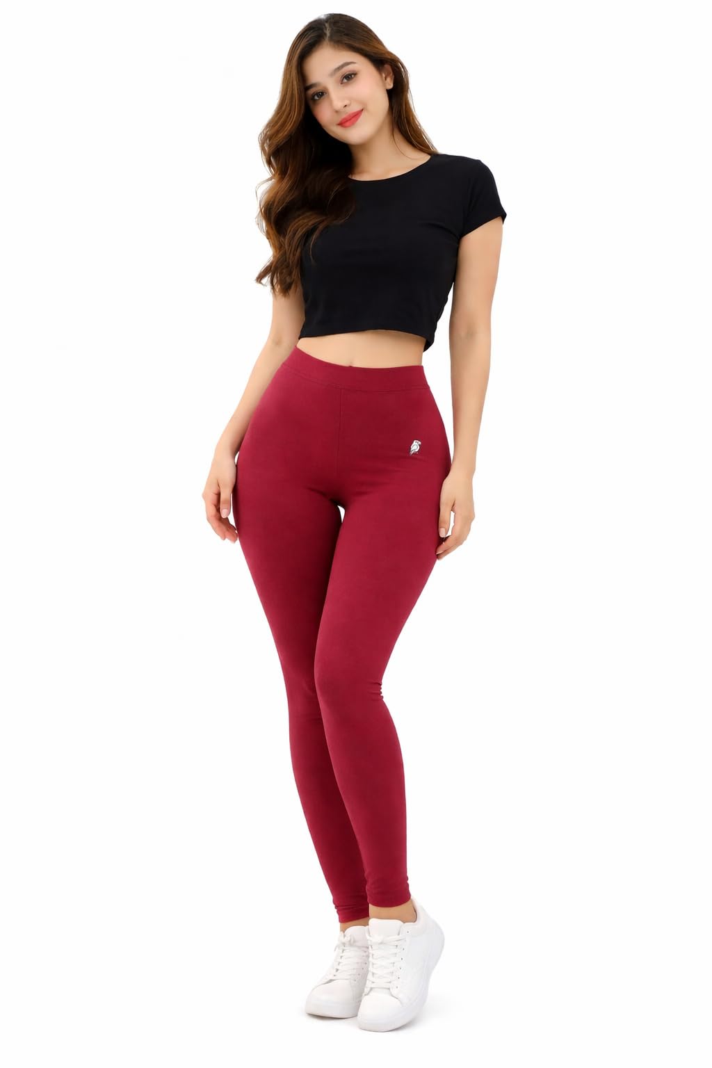 Women's High Waist Cotton Lycra Legging, Black and Maroon, Ankle Length, Stretchable, Sizes M-XXL-picture-29