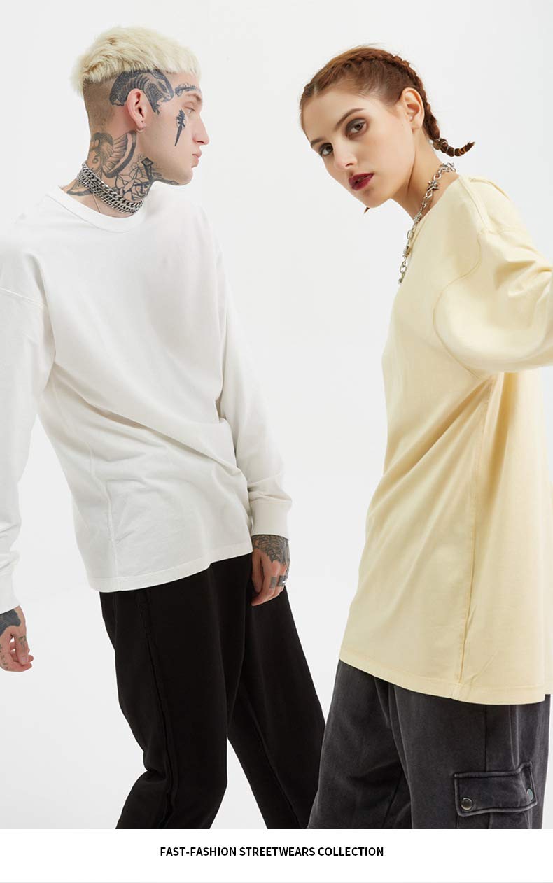 BaronHong Męski bawełniany t-shirt z długim rękawem