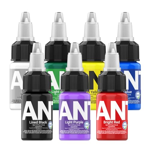 ANTIKE Tinta de Tatuar Profesional con 7 Colores, 15 ml/Botella 1/2OZ Tattoo Ink Set Tinta Tatuaje para Principiantes