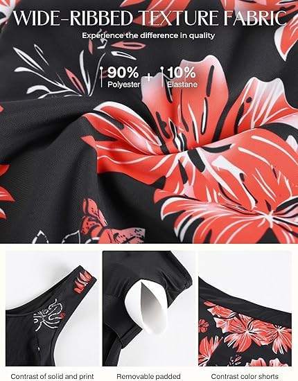 Hanna Nikole Ensemble tankini sportif pour femme, maillot de bain deux pièces, maillot de bain d'été à motif floral, haut rembourré avec short
