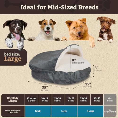 Image of Snoozer Cozy Cave Dog Bed - Indoor Dog Bed with Cover Cave, Covered Calming Burrow for Small & Medium Sized Pets with Blanket Attached, Enclosed, Removable Washable Cover - Large, Anthracite