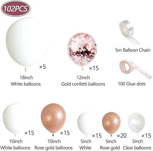 Miniatura 2 de Kit de arco de globos de oro rosa, 102 globos de látex de confeti de oro rosa y globos blancos para decoración de novia, boda, cumpleaños,