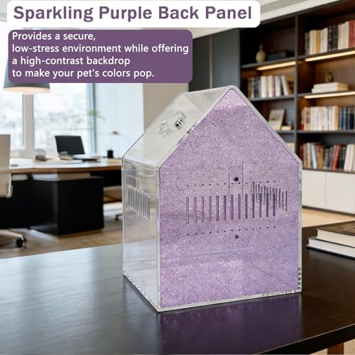 Image of Magnetic Acrylic Spider Enclosure 5.3x5.3x7.3 Inch, House Shape Terrarium with Sparkling Purple Background for Jumping Spiders, Tarantula Slings & Mantis, Escape-Proof Habitat with Ventilation