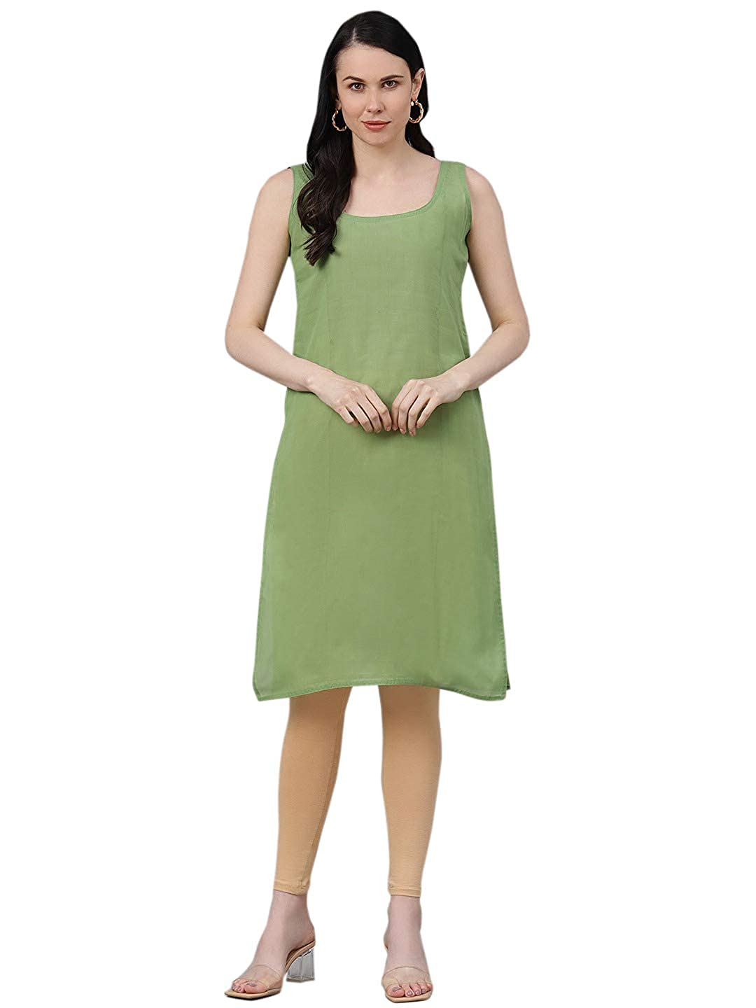 Heda Olive Green Cotton Full Slip Camisole