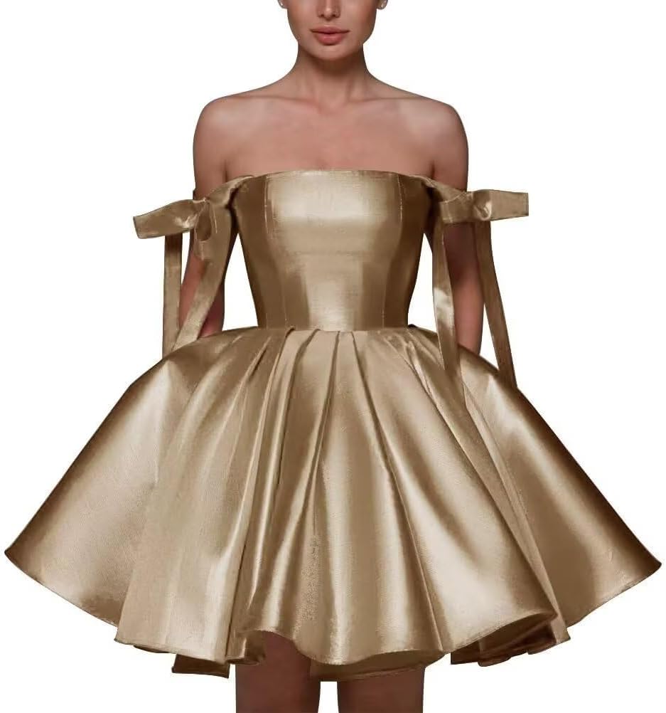 Satin Homecoming Dresses Short for Teens with Pockets Spaghetti Straps Pleated A Line Prom Dress Evening Wedding Dress