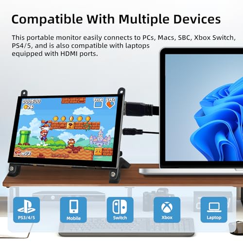 Image of 5 Inch LCD Touch Screen, 1024x600 IPS Display with Stand, HDMI Portable Monitor for Raspberry Pi 5 /4B /3B+ /3B /B+ /Zero /400, BB Black, Windows 10 8 7, Free Driver