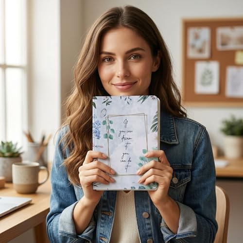 Image of Motivational Floral A5 Notebook Diary for Women & Students | Softbound Laminated Cover | Monthly Planner + Daily Planner | 21 x 15 cm Ruled Journal | Inspirational Quote Cover (White If you can dream it you can do it)