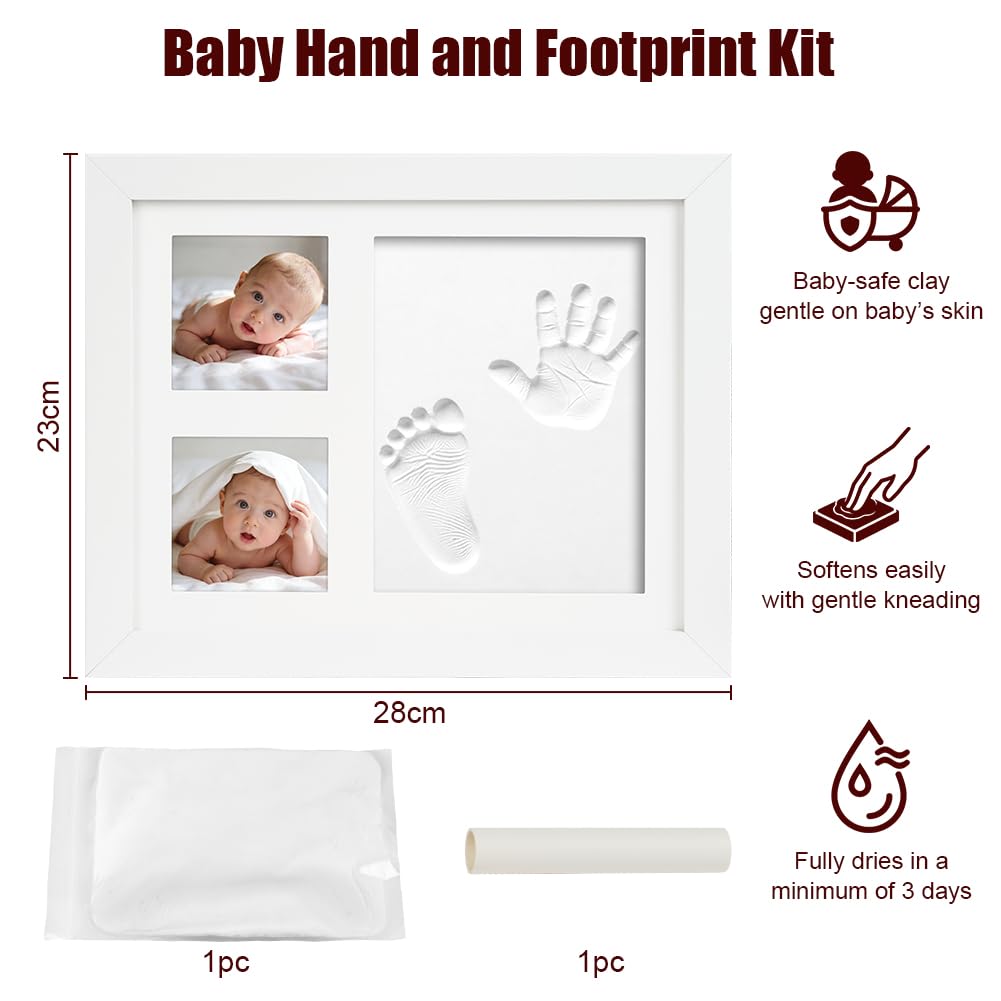 Vicloon Cadre Empreinte Bébé, Kit Empreinte Bebe pour Cadeau Bebe Naissance, Cadre Photo Souvenir, Cadeau de Naissance Personnalisé (À Trois Trous)