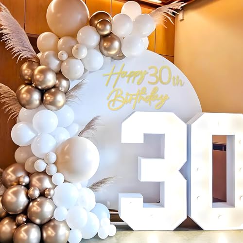 Image of Happy Birthday with 0-9 Numbers Sign for Backdrop - Glitter Felt Custom Age Happy Birthday Decal for Balloon Arch Birthday Decorations Baby Shower - Glitter Gold