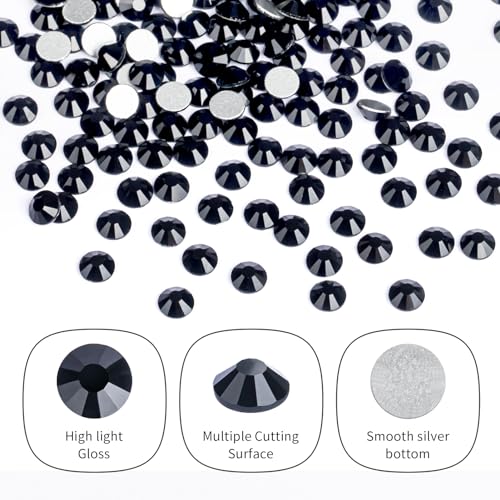Image of 2000PCS Black Rhinestones Bulk, Flat Back Crystal Glass Stone Round Gems,SS30, 6.4-6.6mm