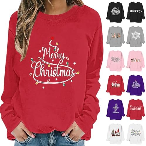 Christmas Sweatshirts for Women 2025 Leisure Merry Xmas Graphic Crewneck Tops Fashion Holiday Outdoor Sweatshirt