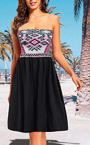 Image of Zyyfly Tube Top Dress Women Summer Beach Coverup Stretch Smocked Strapless Dress