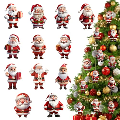 12 Pcs Christmas Tree Ornaments Funny Cartoon Santa Claus Designs Xmas Tree Hanging Decorations Cute Acrylic Craft Supplies Holiday Santa Claus Hanging Ornaments for Christmas Party Decoration