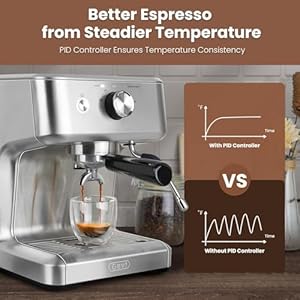 Gevi EzBru 1000 Espresso Machine, Barista Coffee Machine with Adjustable Temperature and Shot Volume, Stainless Steel Cappuccino Machine with Milk Frother, Express Coffee Machine for Coffee Lover Gevi EzBru 1000 Espresso Machine Barista Coffee Machine with Adjustable Temperature and Shot Volume Stainless Steel Cappuccino Machine with Milk Frother Express Coffee Machine for Coffee Lover