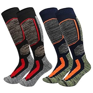 JTENG 2 Paia Calze da Sci, Calzini Invernali Calde al Ginocchio, Calzini Sportivi Termiche Invernali per Touring, Alpinismo, Snowboard