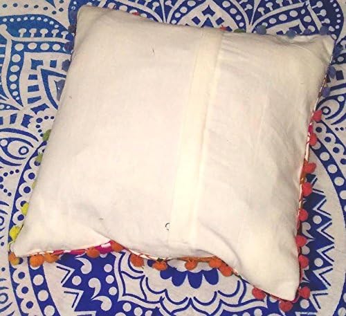 Miniatura 5 de INDACORIFY Suzani - Funda de cojín india con pompones de 16 x 16 pulgadas, funda de almohada decorativa bordada, cojines de algodón para exteriores,