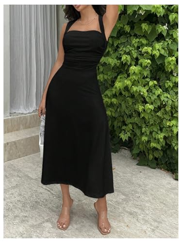 SOLY HUX Women's Square Neck Formal Dress Sleeveless Flowy A Line Ruched Waist Elegant Long Dresses4