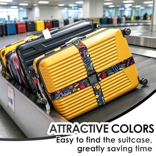 Image of 4 Pack Luggage Straps for Suitcases Adjustable Luggage Belt Suitcase Strap Travel Bag Accessories (Airplane Black(4 Pack))