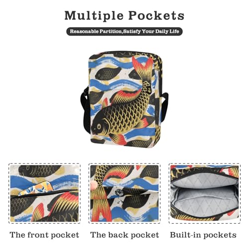 messenger bag cute Shoulder Bag For Woman Shoulder Handbags Adjustable Strap for Travel Travel- Golden Black Fish2