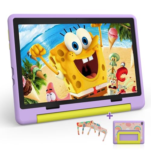 Laptok Kinder Tablet 10 Zoll Android 15 Tablet mit 20 GB RAM+64GB ROM(TF 1TB) Kindersicherung Wi-Fi 6G Widevine L1 5000mAh Sturzsicherer Schutzhülle Tolles Geschenk für Kinder Lila