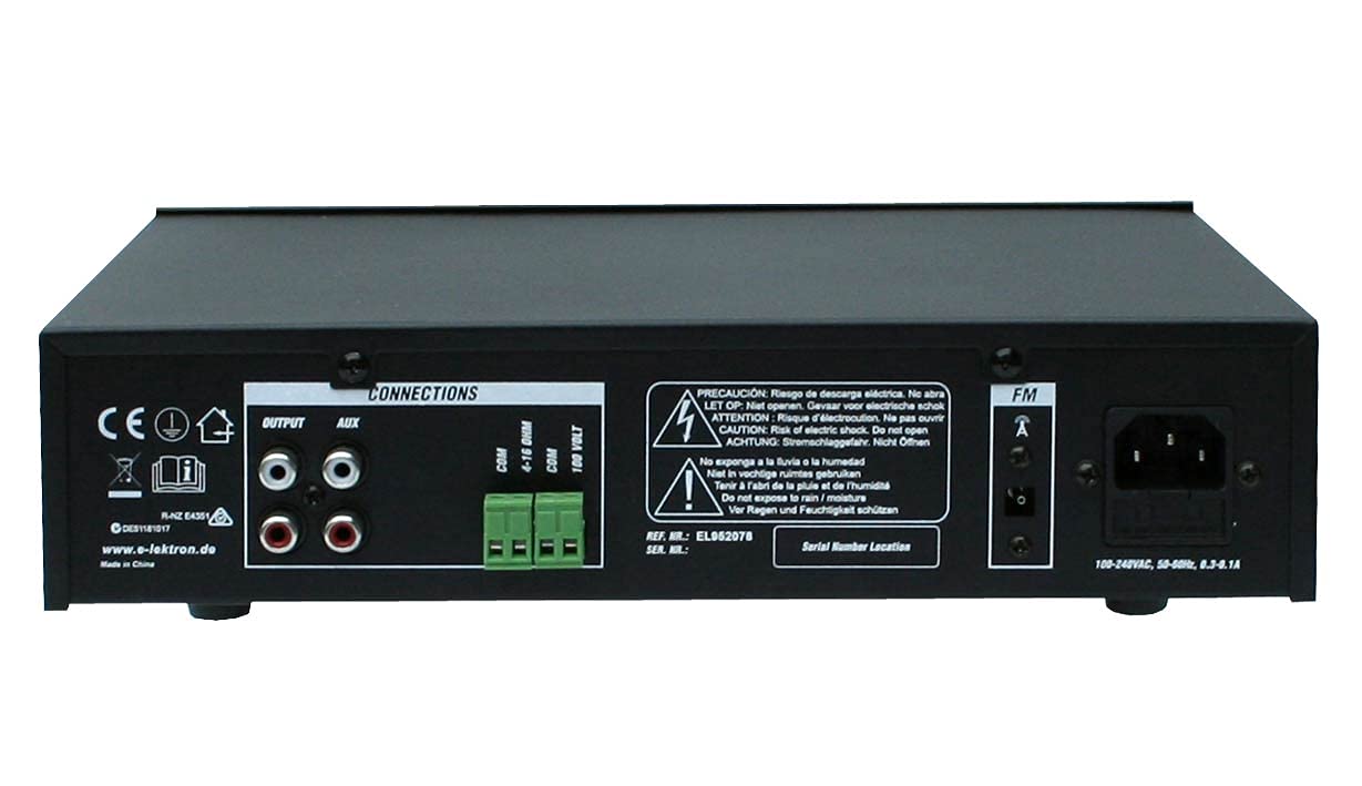 E-Lektron PA-TRON45 ELA Mono Mischverstärker 45W für Beschallung-Anlage | USB | Bluetooth | FM-Radio