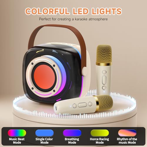 Karaoke Machine with 2 Wireless Mircophones for Adults Kids, Portable Bluetooth Karaoke Speaker with 3.5\" Full-Range Speaker and Colorful LED Lights, Support USB/TF Card/AUX (2Mics) - Thumbnail 7