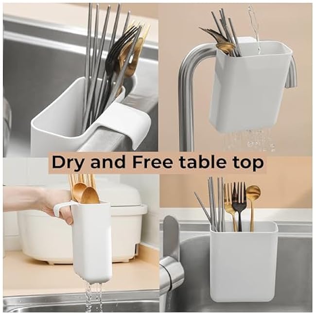 Multifunctional Compact Kitchen Drainer Drain Basket Utensil and Cutlery Drying Rack Holder and Hangable Sink Shelf Home Fruit Basket Plastic Storage Container White (Deep)