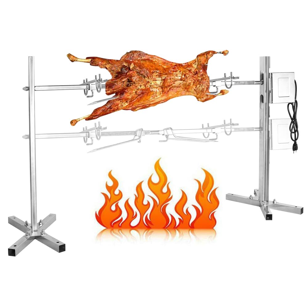 Rotisserie et Gril de Barbecue pour cochons de Lait,Tourner jusqu'à 100 kg de Porc,Set de brochettes électriques Acier Inoxydable pour feu de Camp, Camping pour cochons de Lait et agneaux