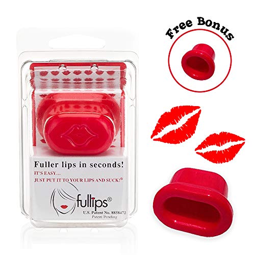 Fullips Lip Plumper Tool - Medium Oval with Free Large Round Enlarger - Self Suction Plumping Device For Fuller Lips - Plump in Seconds - Natural Instant Lip Enhancement Kit - Red Plastic Plumpers