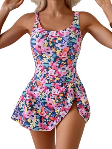 Image of Eomenie One Piece Swimdress Swimsuits for Women Tummy Control Swim Dresses Skirt Bathing Suit