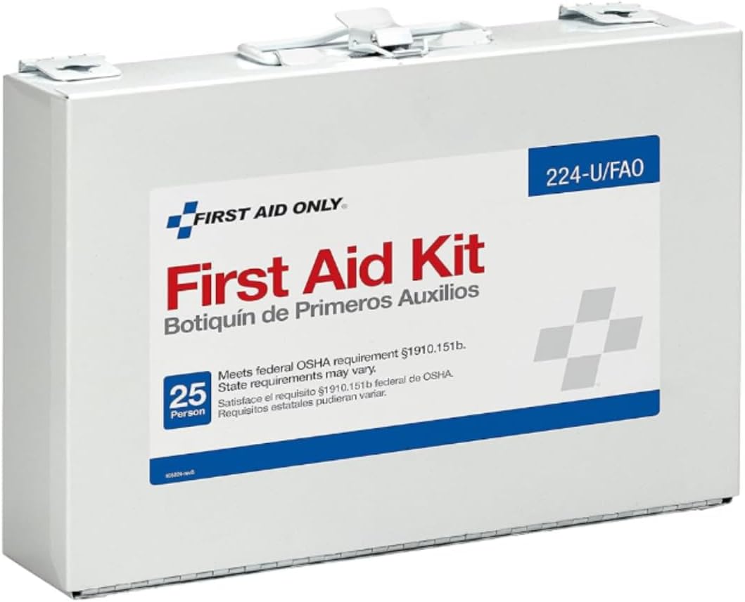 8311 25 Person First Aid Kit, Metal Case, 106 Pieces - White