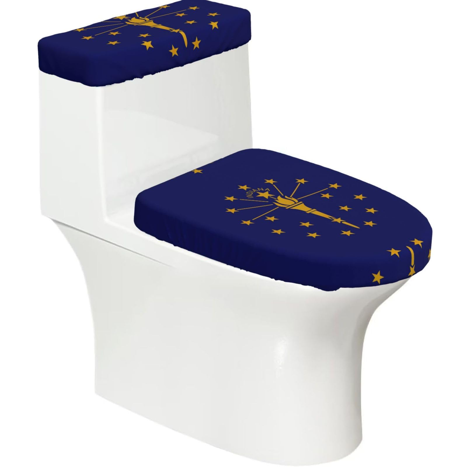 Indiana State Flag Print Bathroom Decor Toilet Lid Cover And Tank Covers, Restroom Accessories Fits Most Round