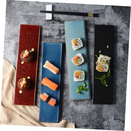 Plato japonés largo de cerámica azul para sushi y aperitivos miniatura 2