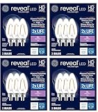 GE Lighting (12 Bulbs) GE 42465 Reveal LED Chandelier Bulb, 200 lumens, 2.5 watts, Candelabra Base, Blunt tip, Clear Color-Enhancing HD Light, Dimmable LED Candle Light Bulb
