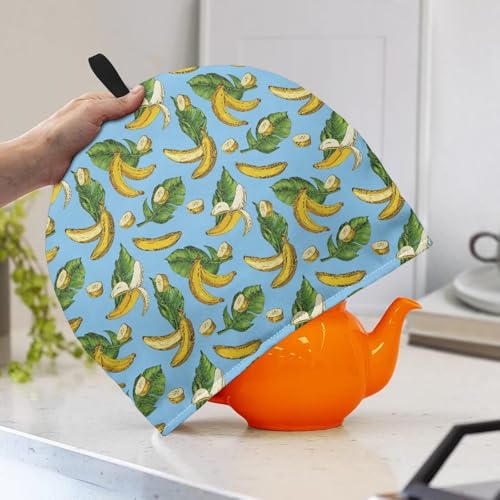 Image of Tea Cozy Yellow Banana Print Creative Insulated Tea Cosy Extra Thick Home Kitchen Decoration Creative Gifts Dust Teapot Cover Kitchen Accessories for Travel