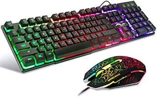 BAKTH Multiple Color Rainbow LED Backlit Mechanical Feeling USB Wired Gaming Keyboard and Mouse Combo for Working or Games