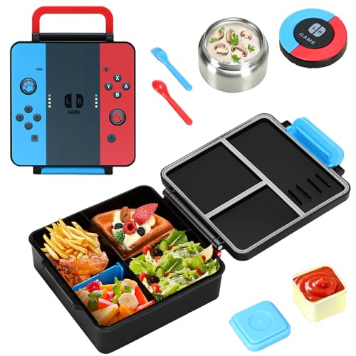 Image of Bento Lunch Box for boys,60 OZ Insulated Bento Lunch Box with 8OZ Leakproof Insulated Food Jar, 3-4 Compartments Bento Box for School, BPA-Free Dishwasher Safe