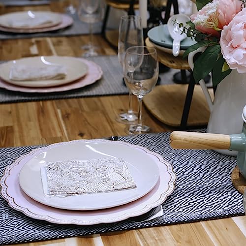 Umisriro Pink Round Charger Plates,13 Inch Metallic Chargers For Dinner Plates, Gold Bead Rim Plastic Chargers For Dining, Wedding, Party, Shower. 6 Pack Decorative Holiday Tabletop Decor #TOP4