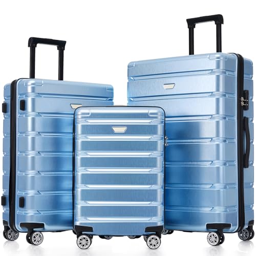 Durable Travel Suitcase Set, 3-Piece Hardshell Luggage with Spinner Wheels, 20/24/28 Inch, Stylish Blue Finish