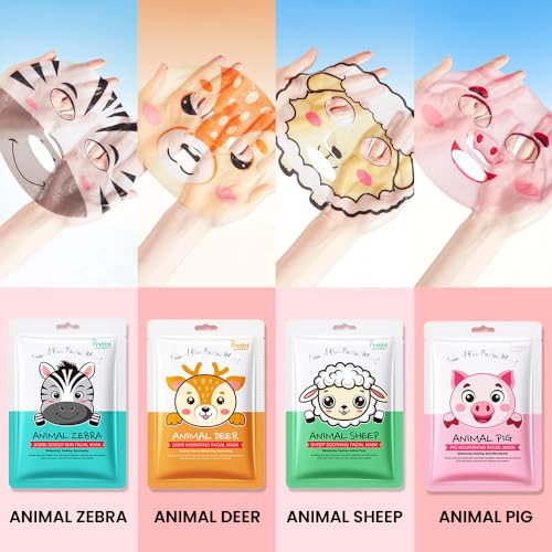Kaely 7 Pack Kids Face Mask Spa, Animal Face Masks for Kids Teens Women Skincare, Animal Character Sheet Facial Mask for All Skin Types, Girls Night Party Skin Care Set, Birthday , 01B