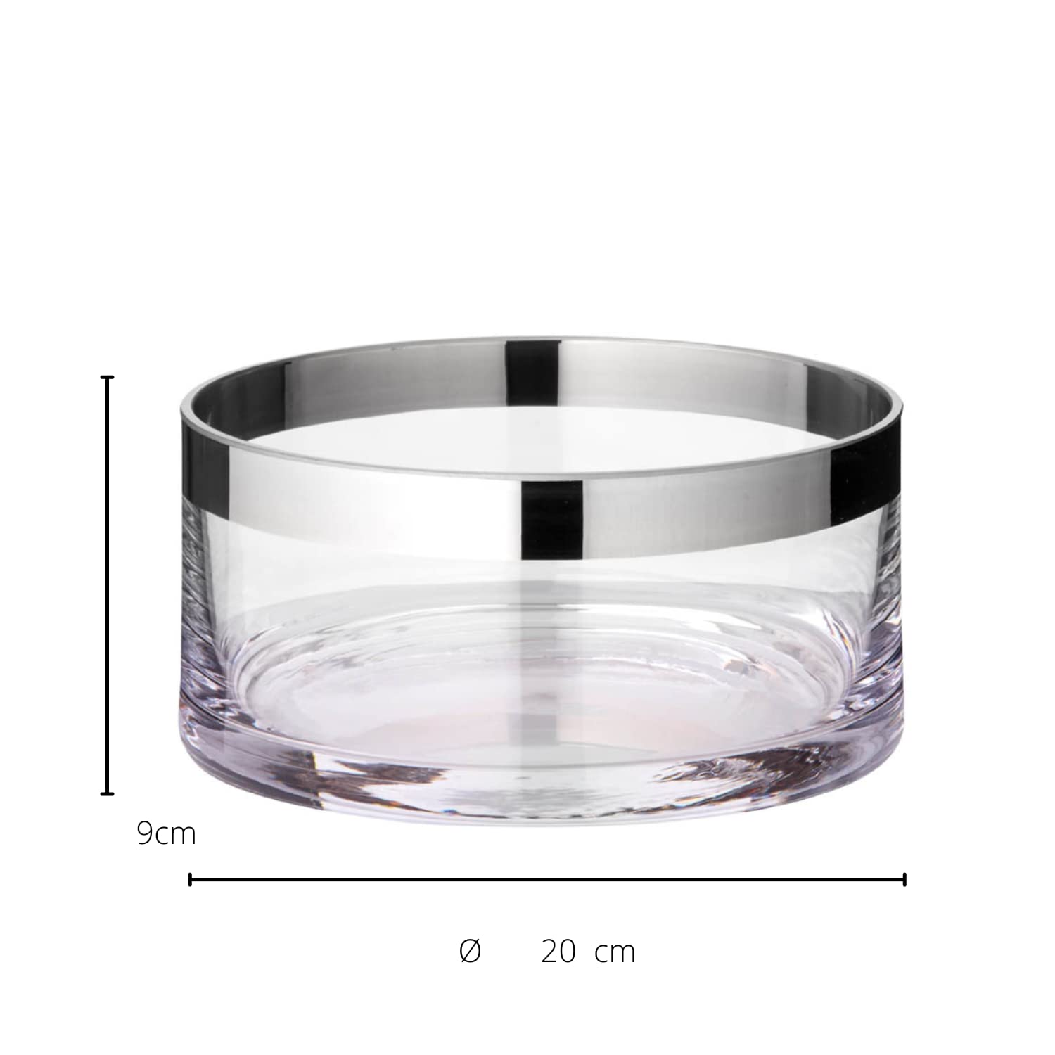 EDZARD Bol/Tazón Grit, forma redonda, diámetro 20 cm, cristal soplado con borde de platino