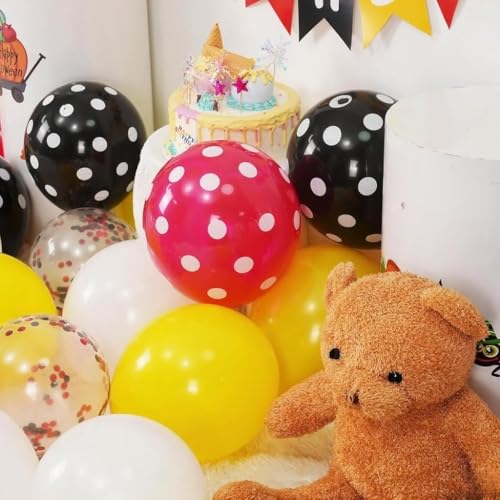 Image of Cartoon Balloons,30pcs 12inch White Yellow Red Black Polka Dot Latex Balloons for Boys Girls Cartoon Theme Birthday Party Supplies Baby Shower Party Decorations