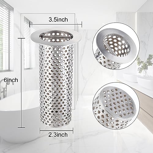 Image of 3 inch Commercial Floor Drain Strainer, 6'' High, Thick Perforated 316 Stainless Steel and Finely Polished Drain Basket for Restaurant /Factory /Kitchen