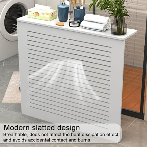 Cache-radiateur étanche 80 cm avec lattes de ventilation, meuble étagère de rangement