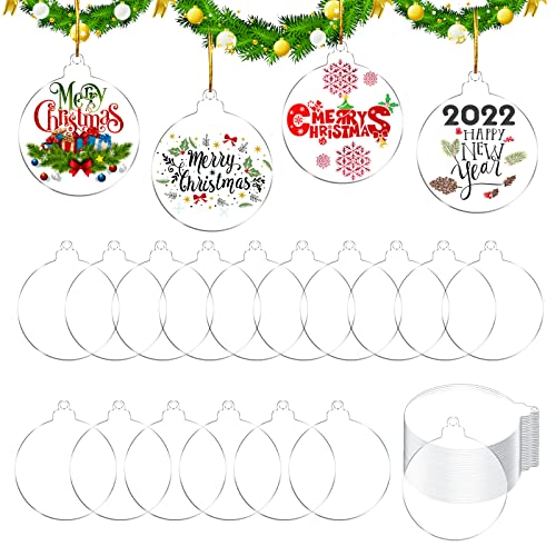 Acryl-Weihnachts-Schlüsselanhänger-Rohlinge, 30 Stück, transparente Acryl-Scheiben, runde Acryl-Ornamente mit Loch, 7.6 cm dick, Namensschildern, Andenken (rund) Cover