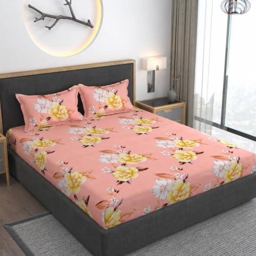 Image of Vaini Premium Heavy Cotton Flat Bedsheets with 2 King Size Pillow Covers || Double Bed 350 TC || 90 x 100 Inch King Size Flat || :- Baby Pink Flower