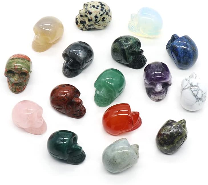 LE SKY 6 piezas de decoración de piedra natural con forma de calavera, sin agujero, curación, reiki, energía, cuarzo, cristal, palmera, estatua,
