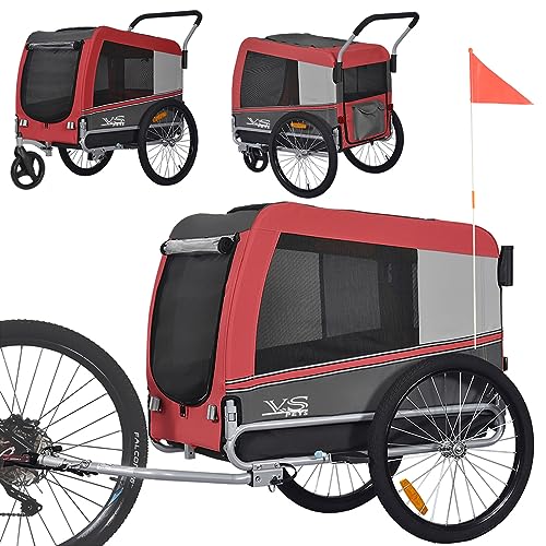 Tiggo Veelar Pets stor 2-i-1 hundcykelsläp och jogger upp till 35 kg hundvagn cykelvagn för hundar, medelstora och stora hundar 80205 01 (röd)